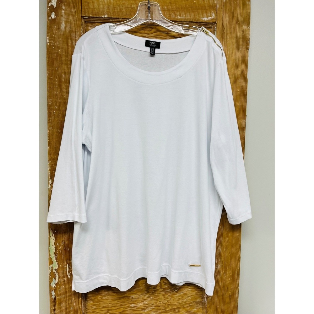 Jones New York Tunic Top 3X White Zipper Shoulder Cotton Preppy Minimalist Layer